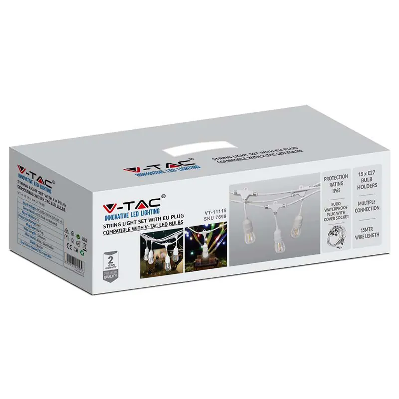 Sir Iluminat Festiv cu Soclu E27X15BUC 15M IP65 - Alb