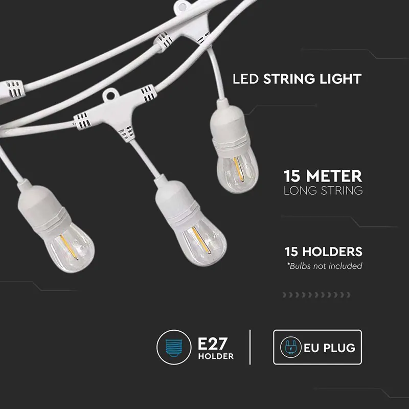 Sir Iluminat Festiv cu Soclu E27X15BUC 15M IP65 - Alb