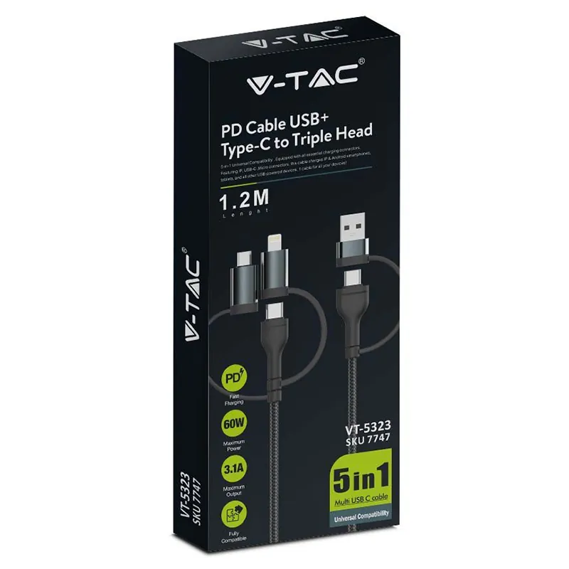Cablu 5IN1 Tip C - Microusb - USB - Lightning 1.2M