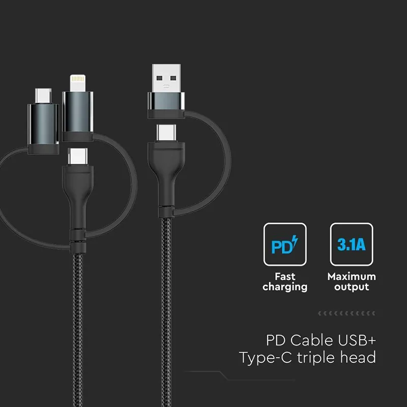 Cablu 5IN1 Tip C - Microusb - USB - Lightning 1.2M