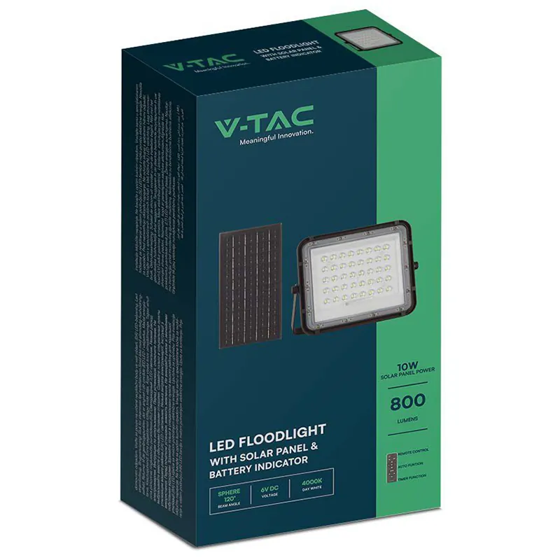 Reflector cu Incarcare Solara 10W 800LM 6400K - Negru