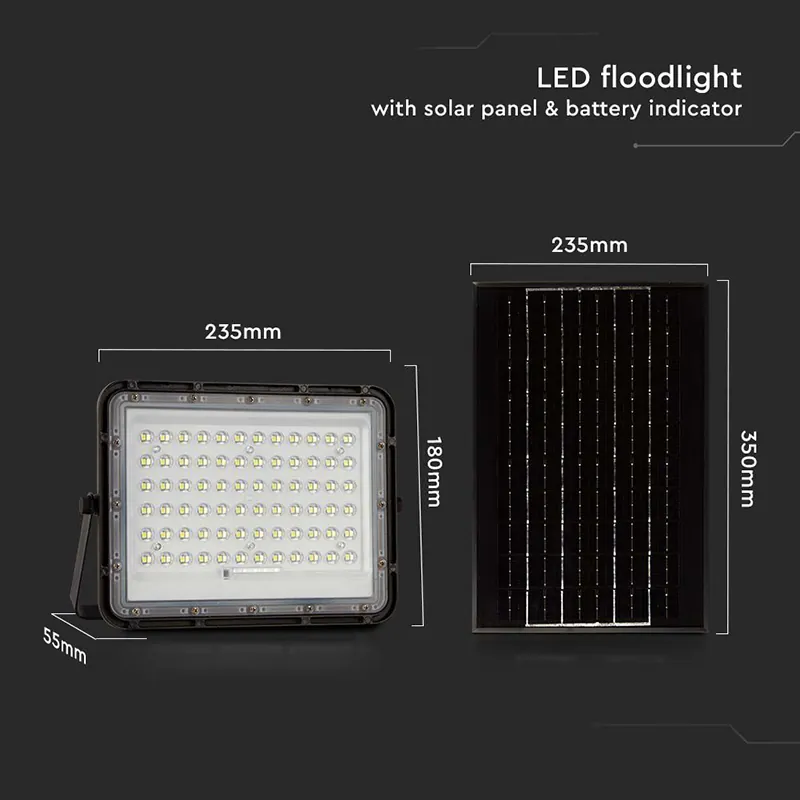 Reflector cu Incarcare Solara 15W 1200LM 6400K - Negru