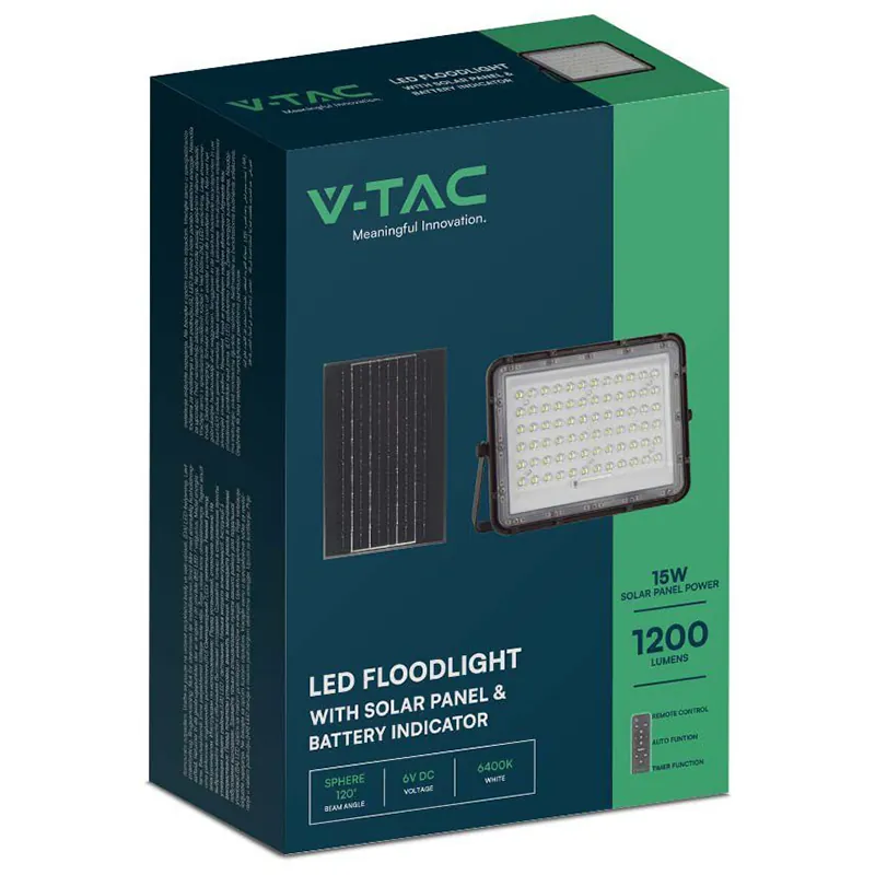 Reflector cu Incarcare Solara 15W 1200LM 4000K - Negru