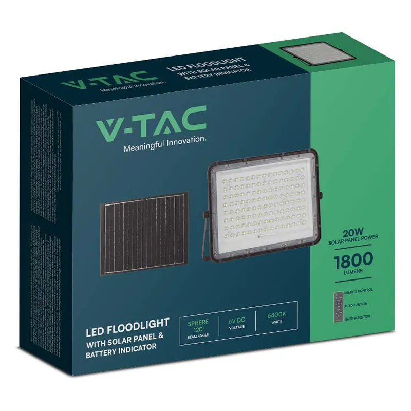 Reflector cu Incarcare Solara 20W 1800LM 4000K - Negru