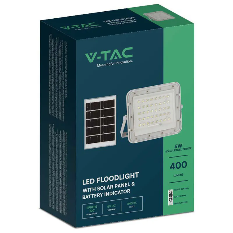 Reflector cu Incarcare Solara 6W 400LM 6400K - Alb
