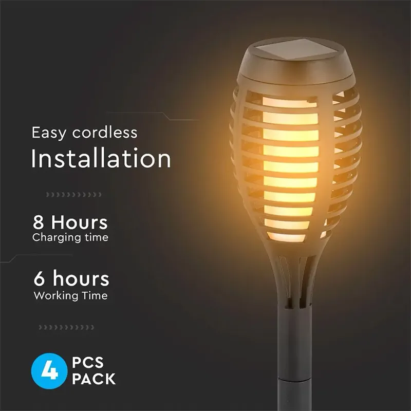 Set 4 Corp Iluminat Gradina IP44 3 in 1 Efect Flacara Incarcare Solara
