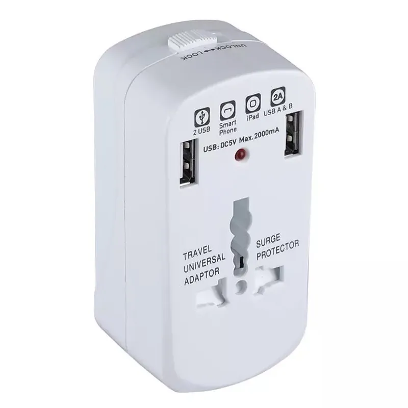 Adaptor Universal Priza (Uk,Us,EU) cu Protectie si 2USB 2.1A