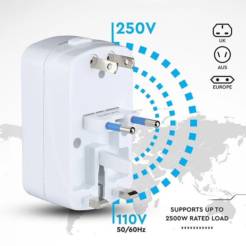 Adaptor Universal Priza (Uk,Us,EU) cu Protectie si 2USB 2.1A