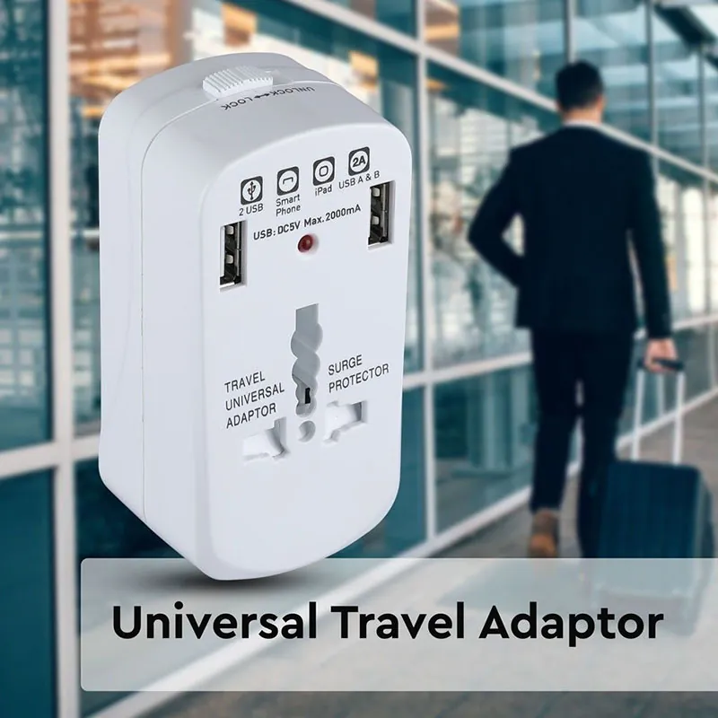 Adaptor Universal Priza (Uk,Us,EU) cu Protectie si 2USB 2.1A