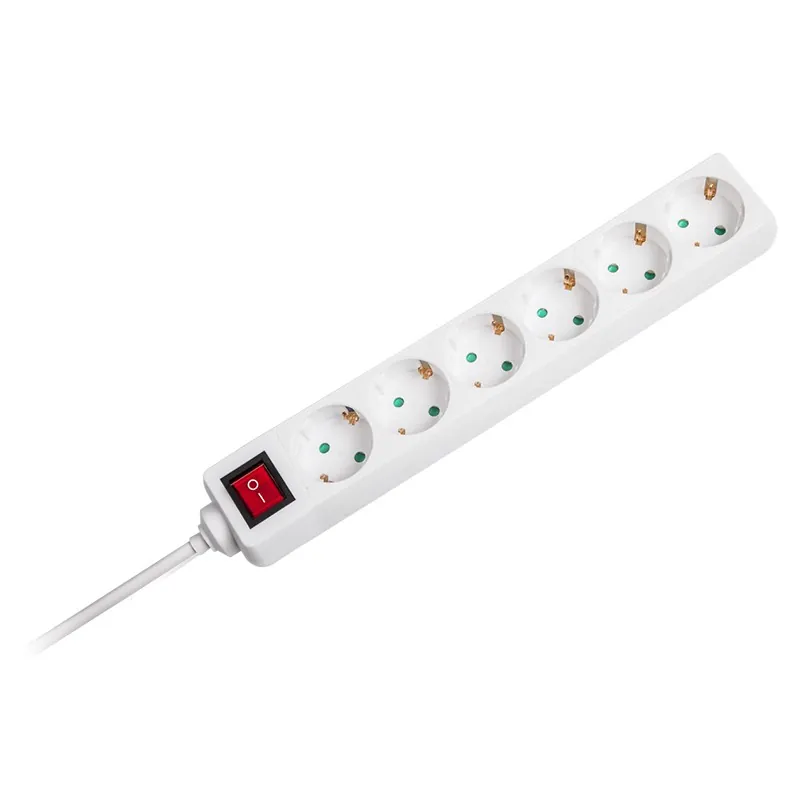 Prelungitor 6 Cai cu Intrerupator 1.5M( 3G1.5MM2) Alb