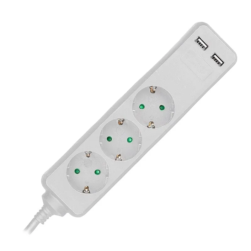 Prelungitor 3 Cai + 2USB 1.5M(3G1.5MM2) Alb