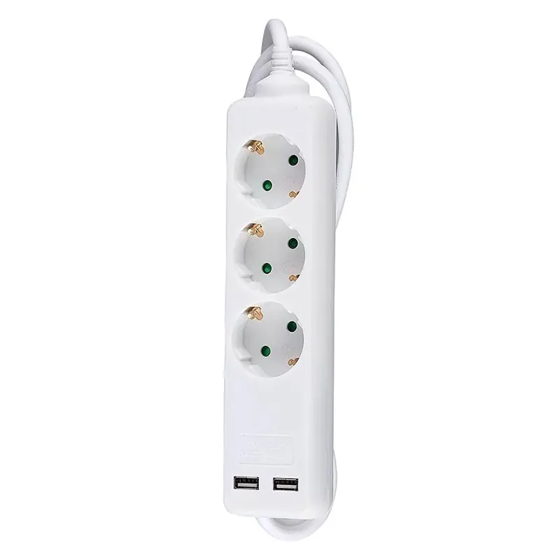 Prelungitor 3 Cai + 2USB 1.5M(3G1.5MM2) Alb