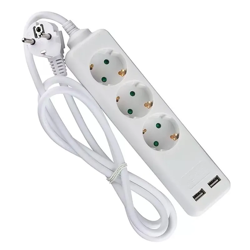 Prelungitor 3 Cai + 2USB 1.5M(3G1.5MM2) Alb