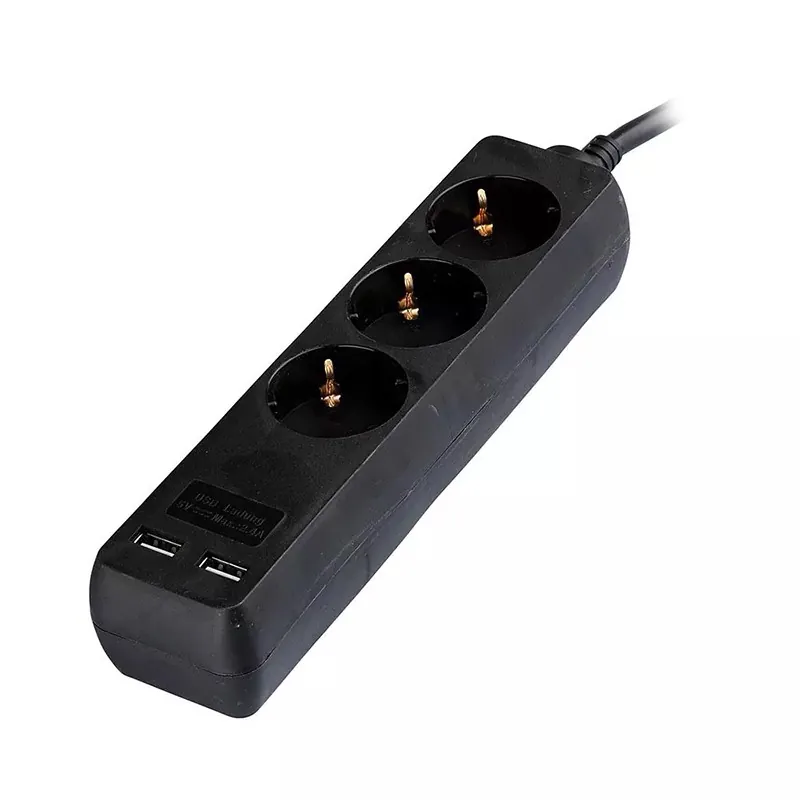 Prelungitor 3 Cai + 2USB 5M(3G1.5MM2) Negru