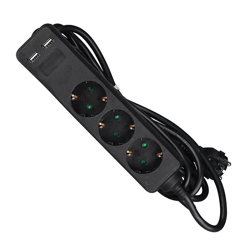Prelungitor 3 Cai + 2USB 5M(3G1.5MM2) Negru
