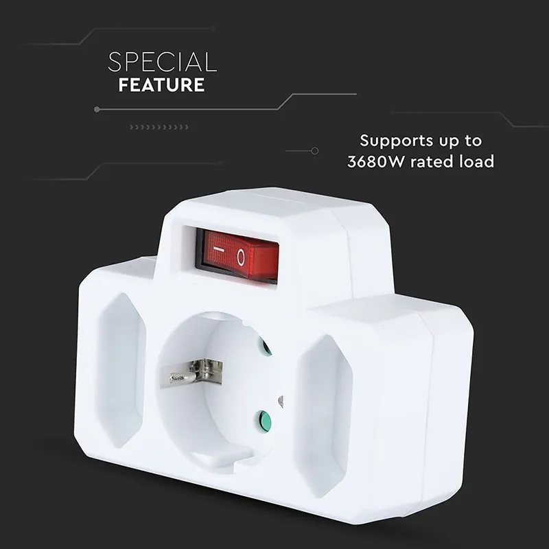 Adaptor 3 Prize cu Intrerupator 2X2.5A si 1X16A Max 3680W