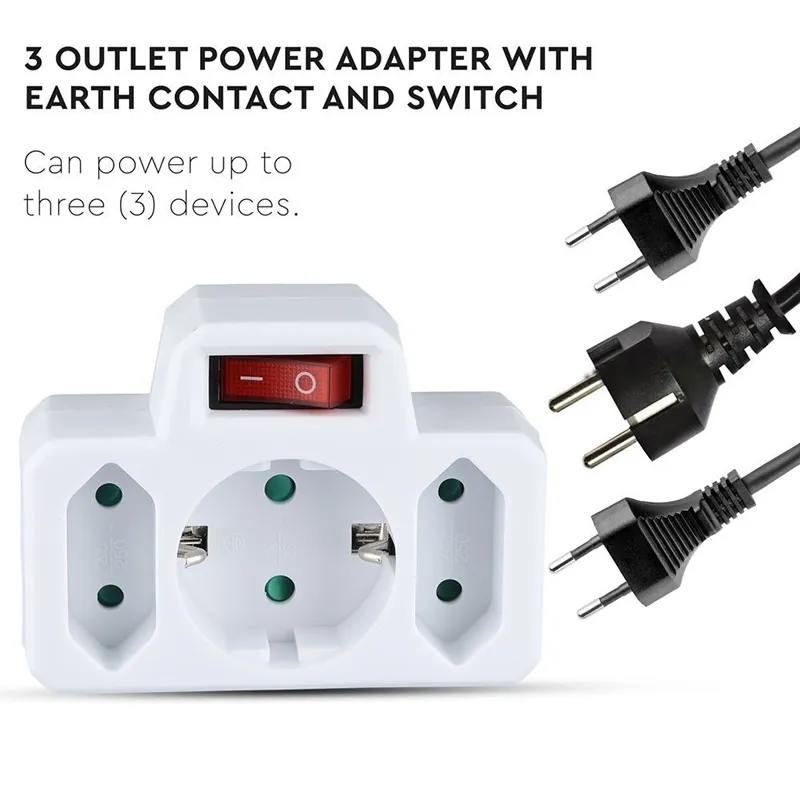Adaptor 3 Prize cu Intrerupator 2X2.5A si 1X16A Max 3680W