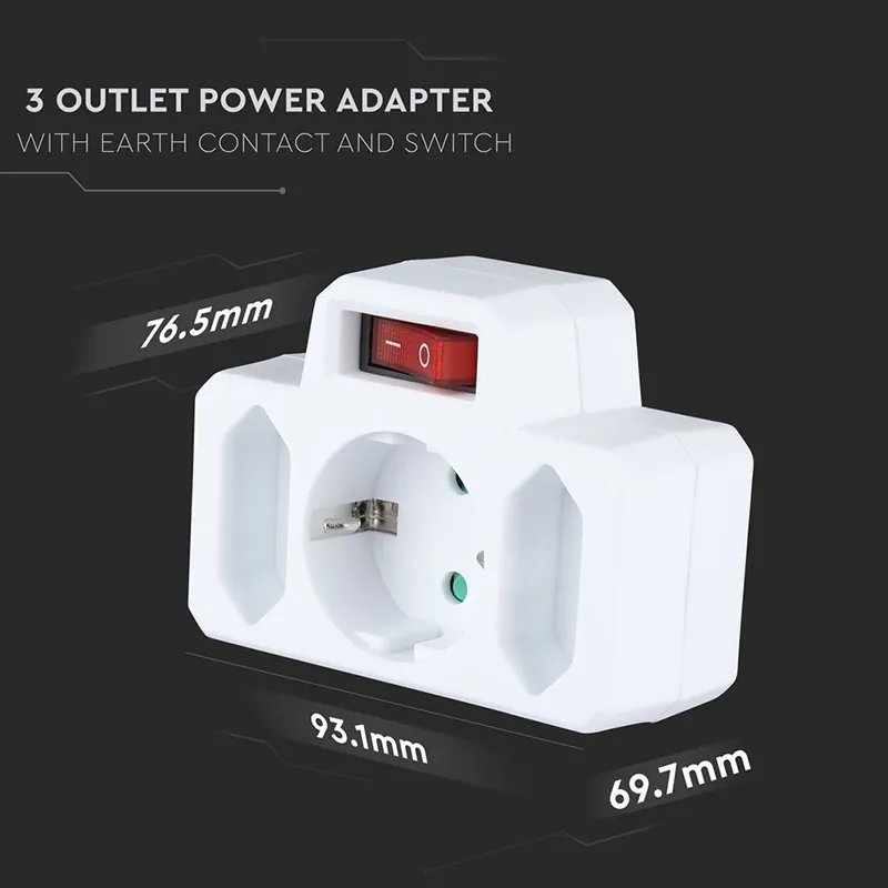 Adaptor 3 Prize cu Intrerupator 2X2.5A si 1X16A Max 3680W