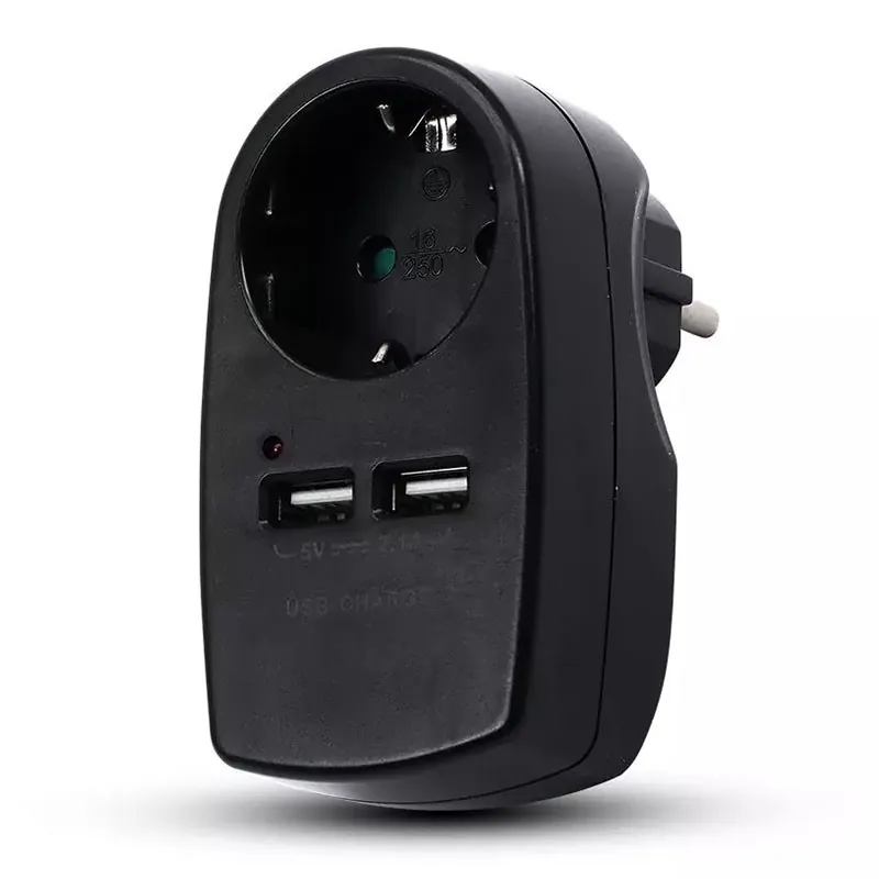 Adaptor Priza 16A 3680W + 2USB 2.1A - Negru