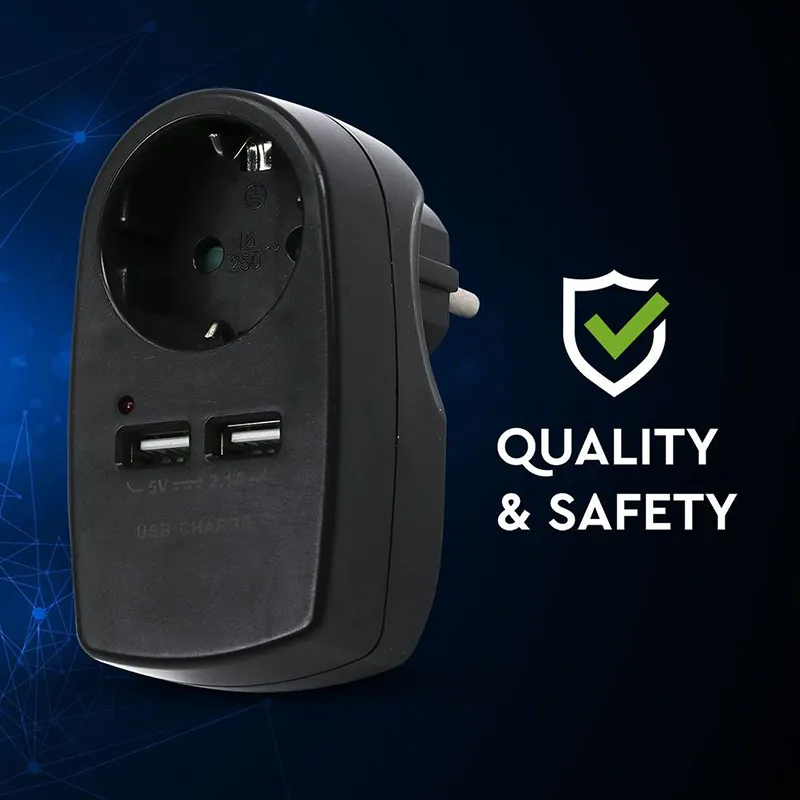 Adaptor Priza 16A 3680W + 2USB 2.1A - Negru