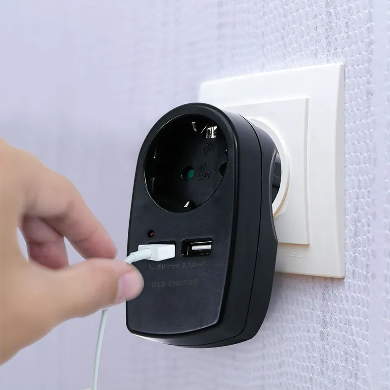 Adaptor Priza 16A 3680W + 2USB 2.1A - Negru