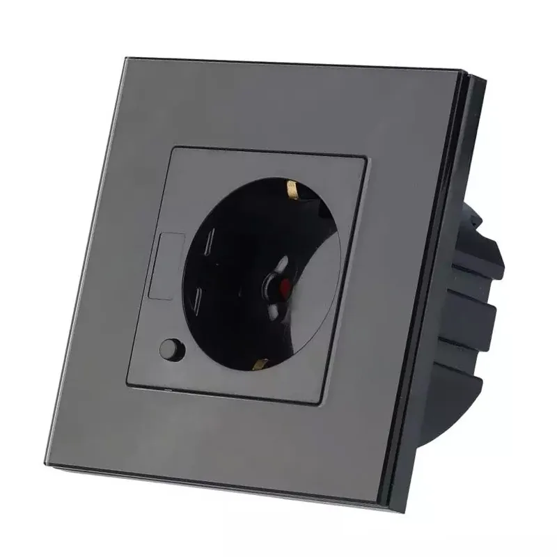 Priza Smart Simpla 16A cu Rama din Sticla , Negru