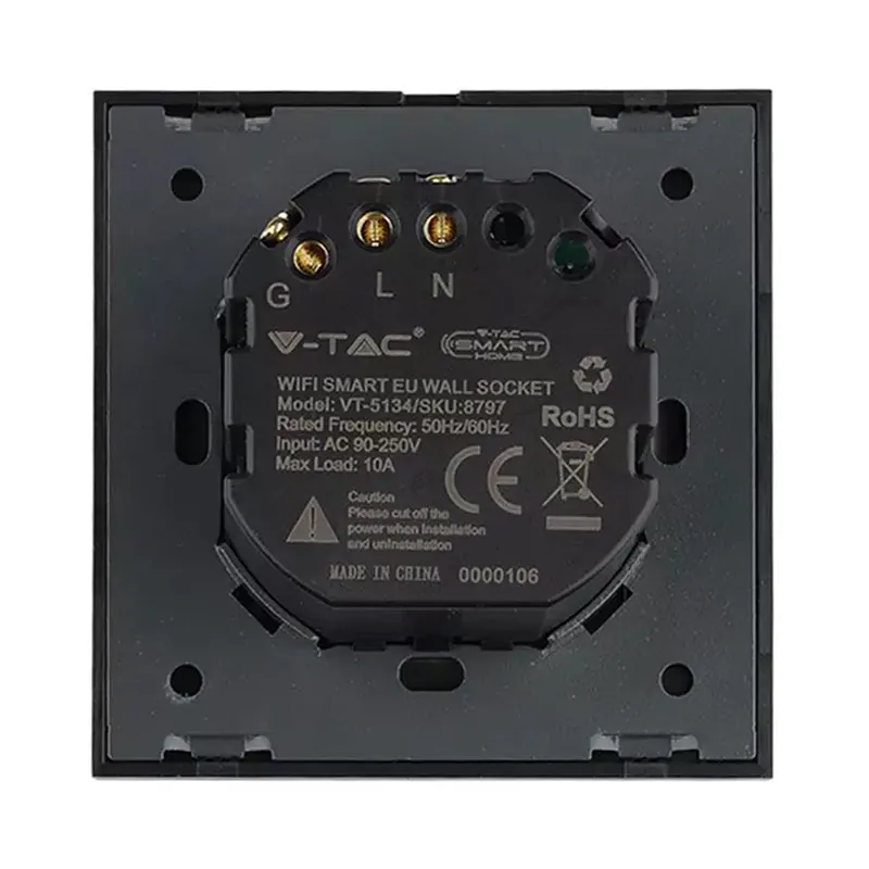 Priza Smart Simpla 16A cu Rama din Sticla , Negru