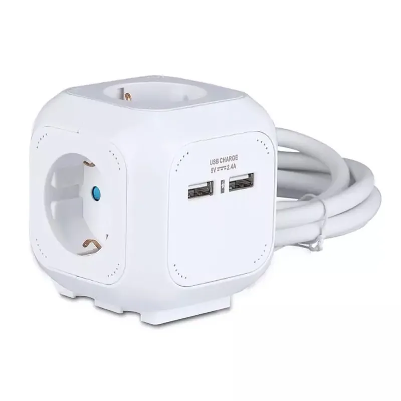 Prelungitor Cubic 3X1.5MM 1.4M 4 Cai 16A + 2 USB 2.1A