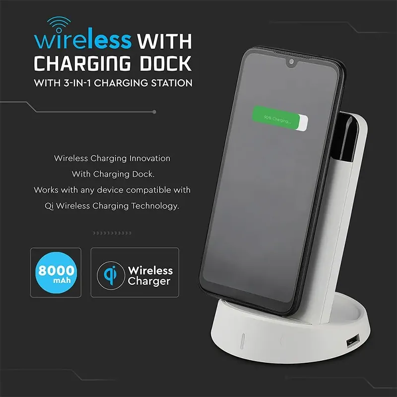 Power Bank 8000MAH Incarcare Wireless - Alb