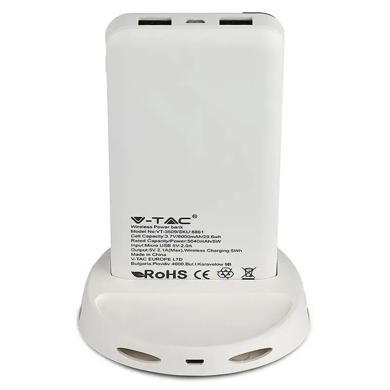 Power Bank 8000MAH Incarcare Wireless - Alb