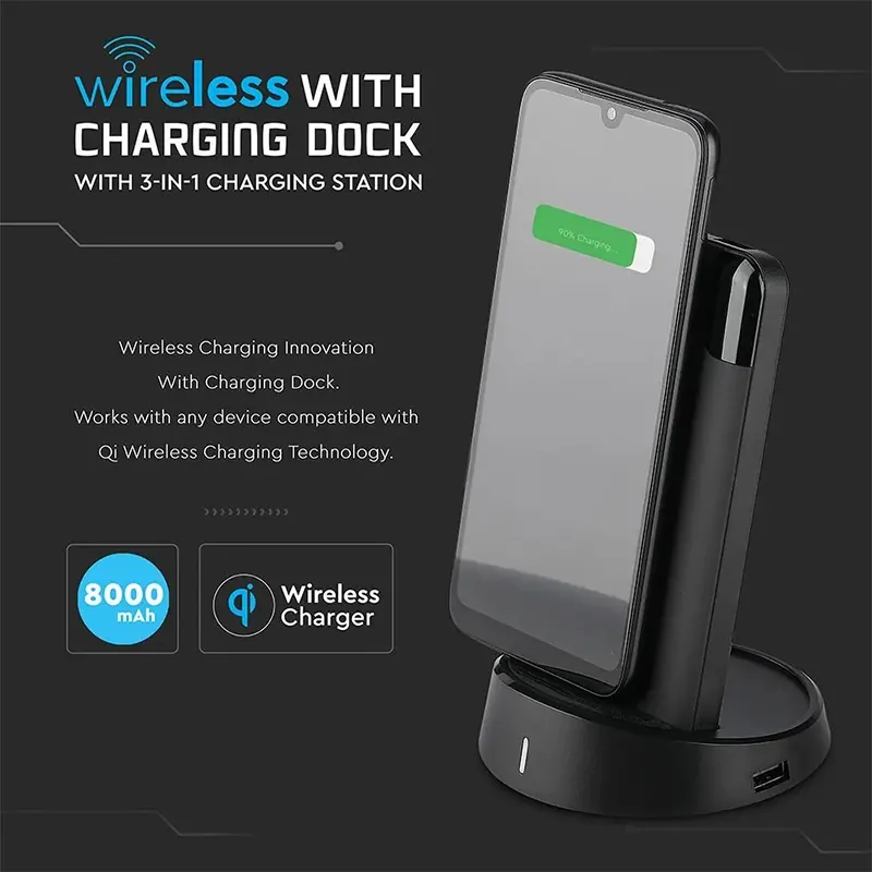Power Bank 8000MAH Incarcare Wireless Model Stand - Negru
