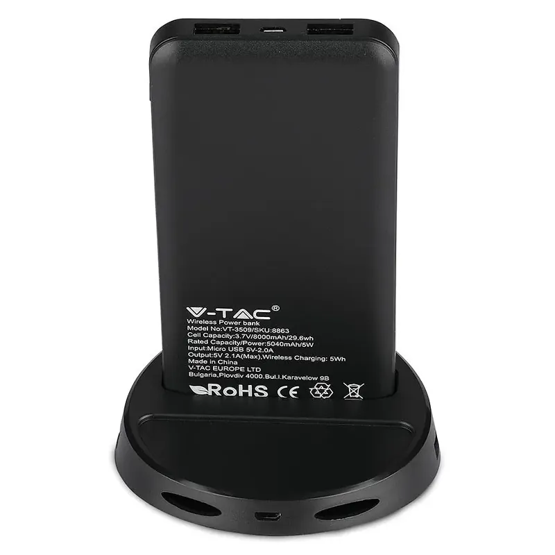 Power Bank 8000MAH Incarcare Wireless Model Stand - Negru