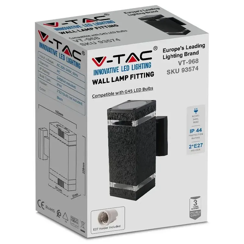Lampa Perete Soclu E27 IP44 - Negru