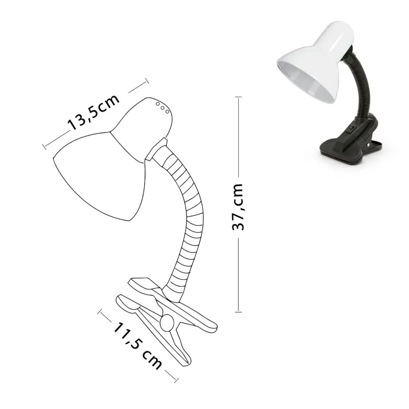 Lampa Birou Soclu E27 Prindere Tip Clema  - Alb/Negru