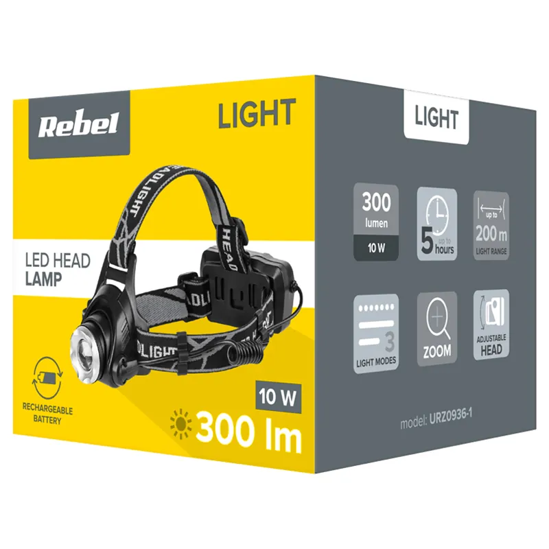 Lanterna Frontala LED 10W 2X Accu 300LM Rebel