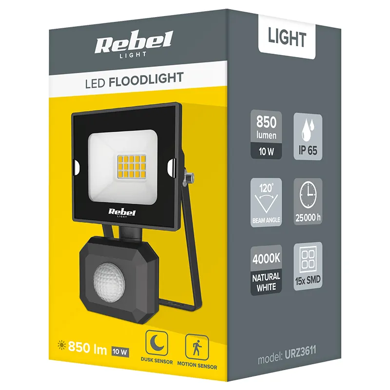 Reflector LED 10W 4000K cu Senzor 230V Rebel