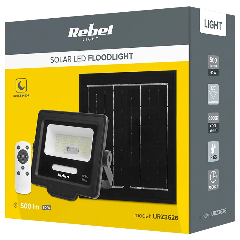 Reflector LED 60W 6800 Panou Solar 6W Telecomanda Rebel