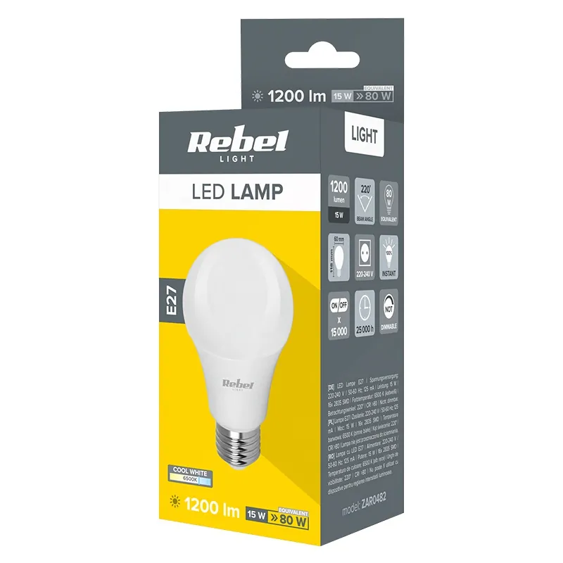 Bec LED A60 15W E27 6500K 230V Rebel