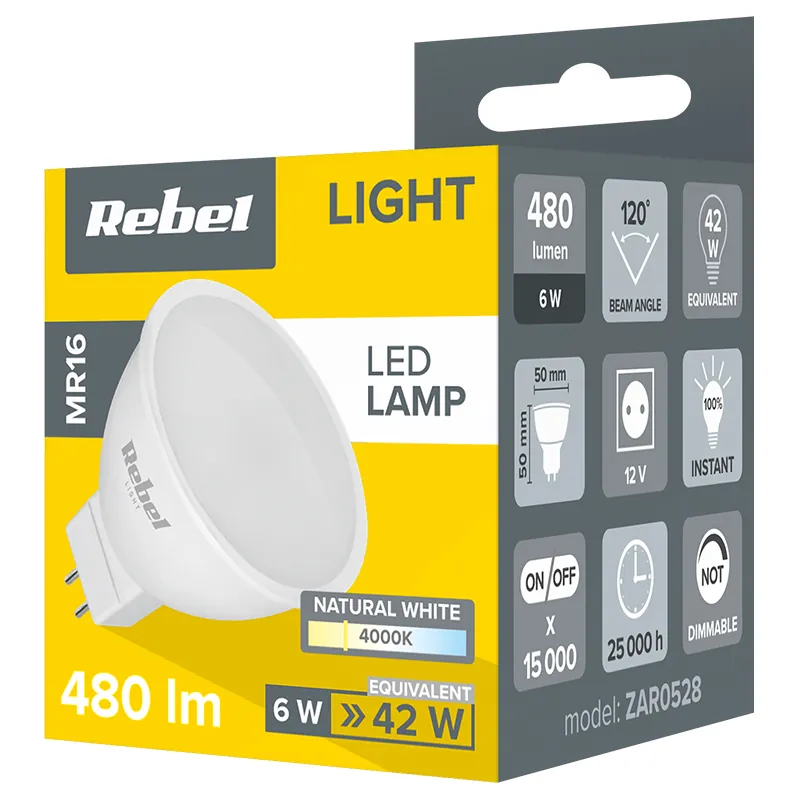 Bec LED MR16 6W 4000K 12V Rebel