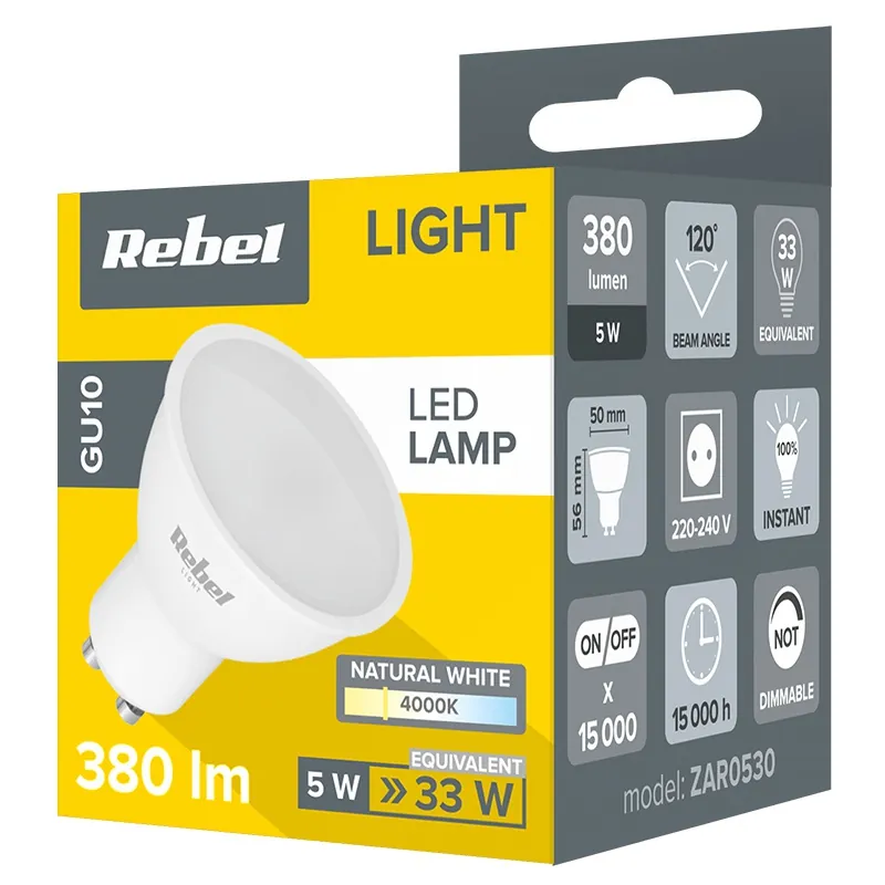 Bec LED GU10 5W 4000K 230V Rebel