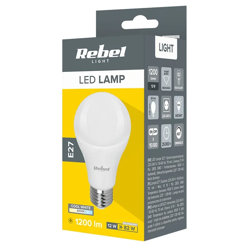 Bec LED E27 A60 12W 230V 6500K Rebel