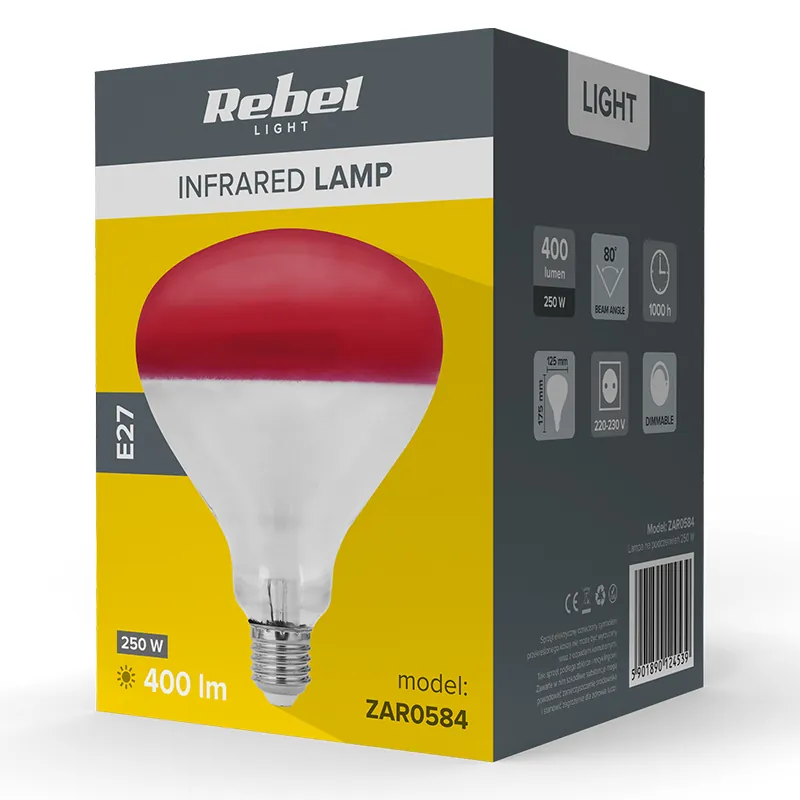 Bec Infrarosu Crestere Pui E27 R125 250W Rebel
