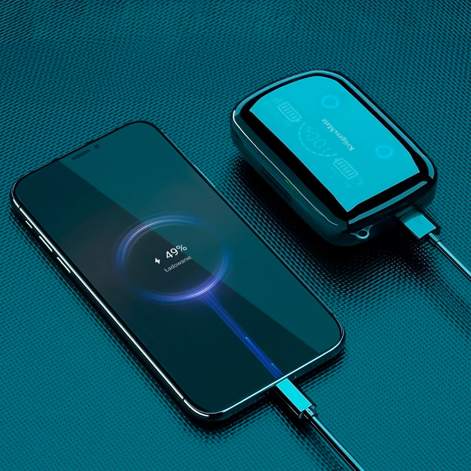 Casti cu etui de incarcare si powerbank Casti cu etui de incarcare si powerbank