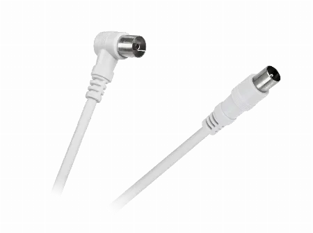 Cablu TV-VIDEO cu conector cotit si conector drept, alb 5 m