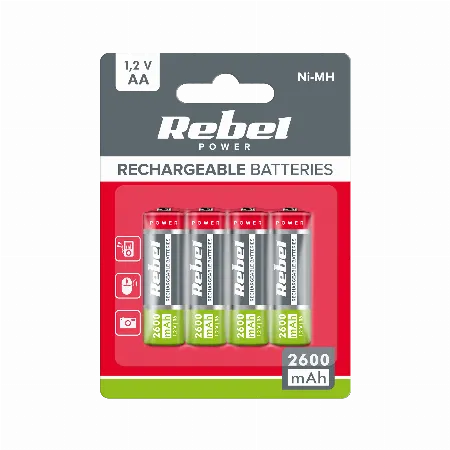 Acumulatori Ni-MH AA R6 2600 mAh, blister 4 buc. Rebel