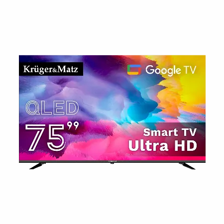 Televizor smart TV QLED 75 inch Kruger&Matz KM0275UHD-G2 cu Google TV