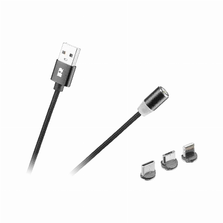 Cablu USB magnetic 3 in 1 microUSB, USB tip C, Lightning 100 cm negru