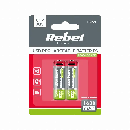 Acumulatori Rebel AA R6 1600 mAh Li-ion USB-C, set 2 buc. blister