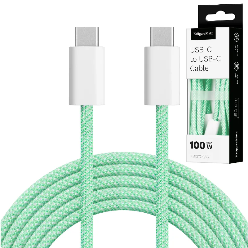 Cablu USB-C la USB-C Kruger&Matz KM1272, 100 W, 1,5 m, verde