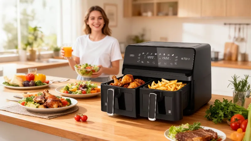 Friteuza Dubla Airfryer 8L 2700W Teesa Air Fryer Dual